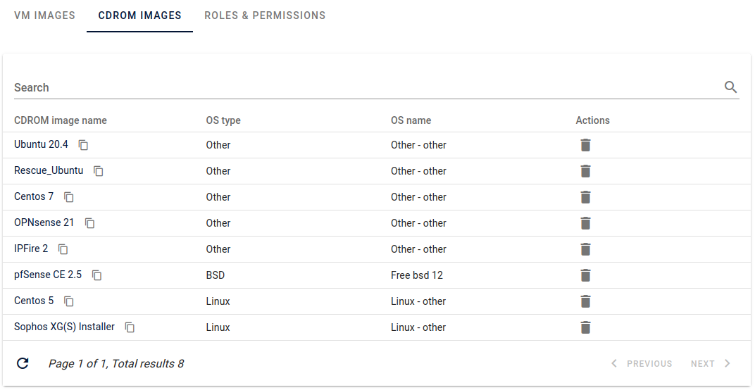 VMs Images list